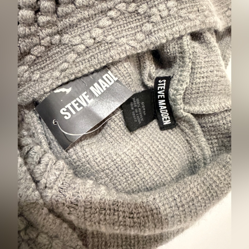 Steve Madden Hooded Poncho Knit Asymmetrical Hem Charcoal Gray Cozy Cabin Core - Picture 8 of 14